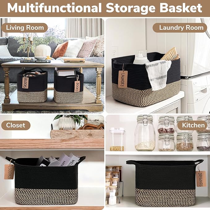 Goodpick Woven Storage Basket for Shelves, Storage Baskets for Organizing, Small Wicker Basket for Shoes,Towel, Toy Baskets Storage Kids, Empty Gift Basket with Handles, 13 x 10 x 9 Inches