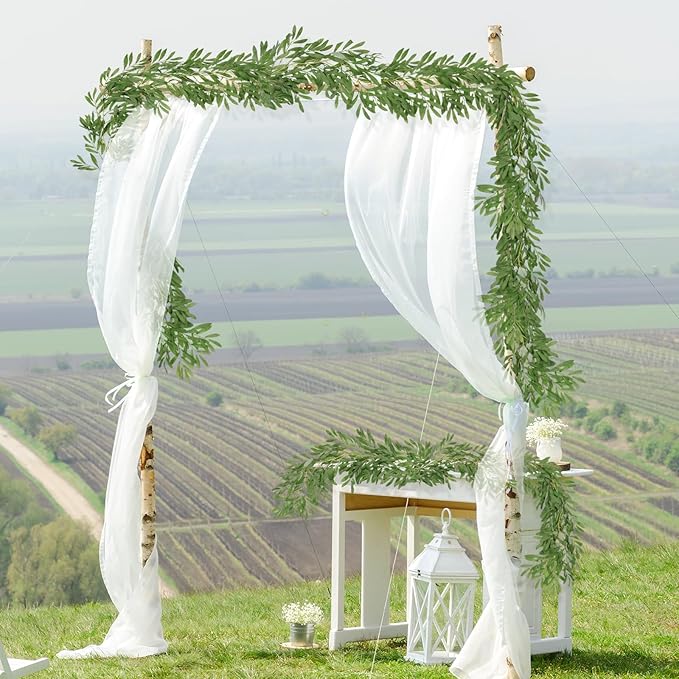 2Pcs Artificial Olive Leaves Garlands 6.2Ft-Fake Hanging Silk Willow Leaves Ivy Vines Faux Bayberry Leaves Twigs Greenery Rattan for Indoor Outdoor Wedding Birthday Party Home Garden Table Decor