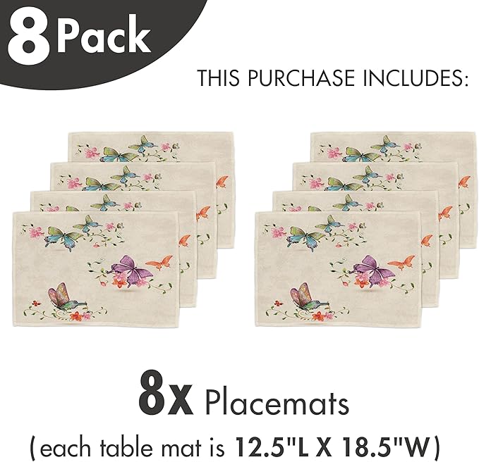 Ambesonne Butterfly Place Mats Set of 8, Springtime Flying Moths on Vintage Style Background Wings Transformation, Washable Fabric Placemats for Dining Table, Placemat 8 pcs, Cream Pink