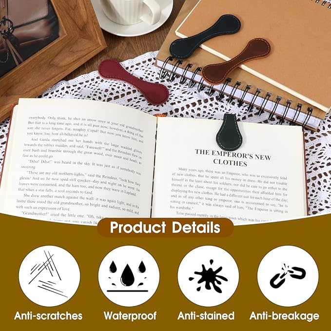 4PCS Magnetic Leather Bookmark, Personalized Vintage Magnetic Bookmarks, Convenient Mark Clip Custom Simple Style Handmade Page Markers Leather Magnetic Bookmarks for Reading