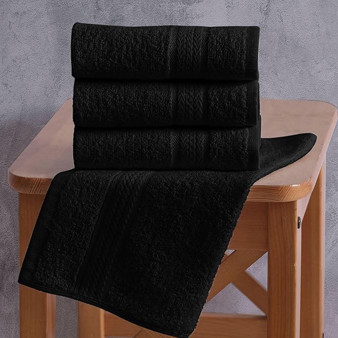REGAL RUBY 4 Pieces Black Washcloths Bath Linen Set Quick-Dry, Highly Absorbent, Soft Feel Towels, Premium Quality Flannel Face Cloths