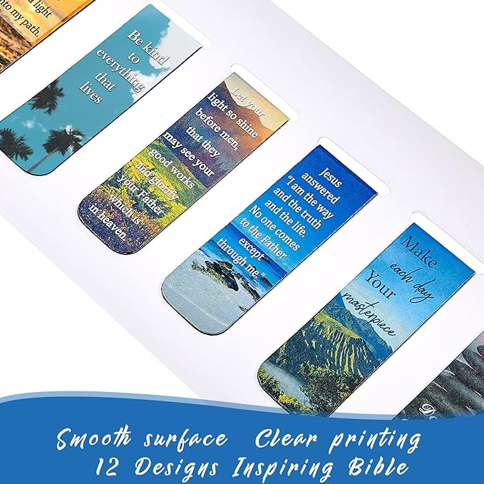 Zonon 12 Pcs Bible Magnetic Bookmarks Religious Verse Magnetic Bookmarks Page Clip Magnet Page Marker Assorted Inspirational Book Markers Set with Landscape for Reading School Supplies