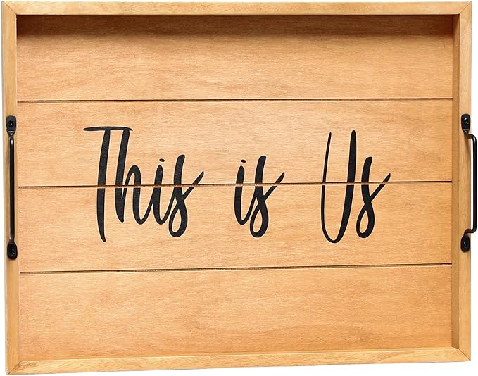Elegant Designs HG2000-NTU Decorative Wood Serving Tray w/Handles, 15.50" x 12", This is Us, Natural Wood