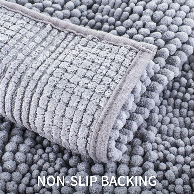 Bath Mat for Bathroom Ultra-Soft Machine Washable Rugs for Shower Room with Non-Slip Backing Shaggy Absorbent Luxury Chenille Bath Rug Perfect for Tub Sink Bedroom Door (16"x47", Light Grey)