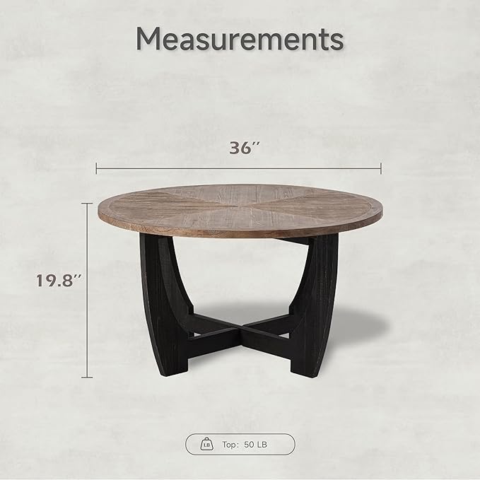 Rustic Farmhouse Coffee Table with Crisscross Base, French Country Accent Table for Family, Dinning or Living Room, Modern, Round