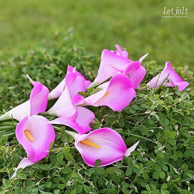 Letjolt Artificial Calla Lily Purple Pink Flowers 12Pcs for Wedding Bouquet Home Decoration Faux Calla Lilies Flower, Purple Pink