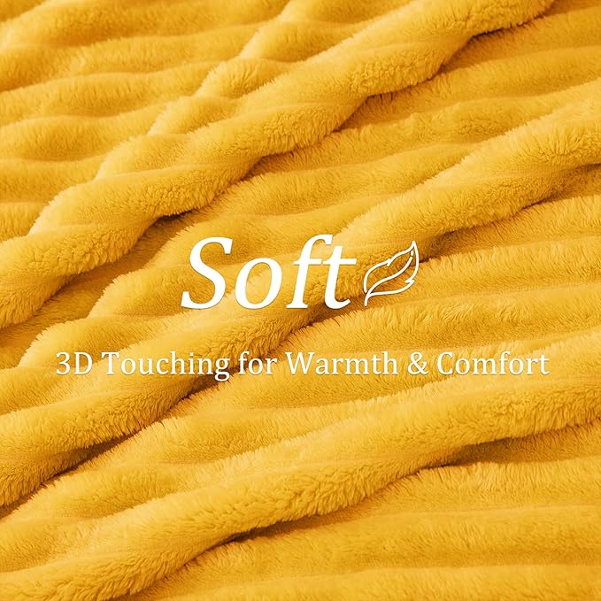 BEDELITE Blankets Queen Size for Bed, 300GSM Soft & Warm Fleece Blanket, Decorative and Giftable Striped Light Yellow Blankets for Women, Men, 90"x90"