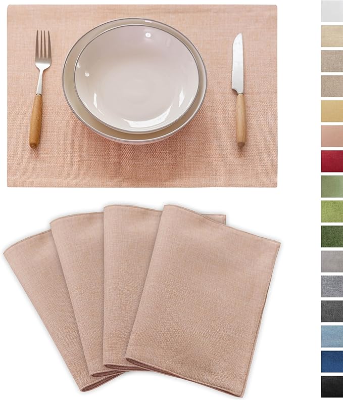 Demetex Pink Placemats Set of 4 Heat Resistant Linen Plate Mats Wipeable Cloth Place Mats for Dining Tables Restaurants, 13 x 19 inches, Pink