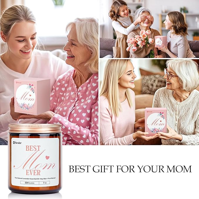 Gifts for Mom from Daughter or Son, Christmas Birthday Mothers Day Candles Gifts for Mom, Lavender Eucalyptus Aromatherapy Candle for Women Help with Stress Relief, 50 Hour Burn Time, 9 oz
