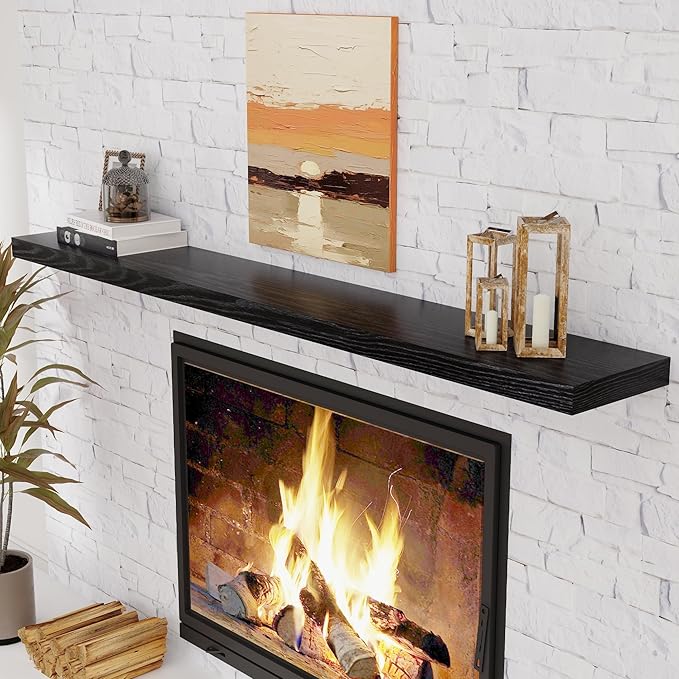 Black Floating Shelves 72 Inch Long, 9.3" Deep Shelves Wall Mounted, 72"x9.3" Fireplace Mantel, Deep Storage Shelves for Home & Office, Rustic Large TV Stand - 9.3" D x 72" W x 1.5" H, 1 Pack