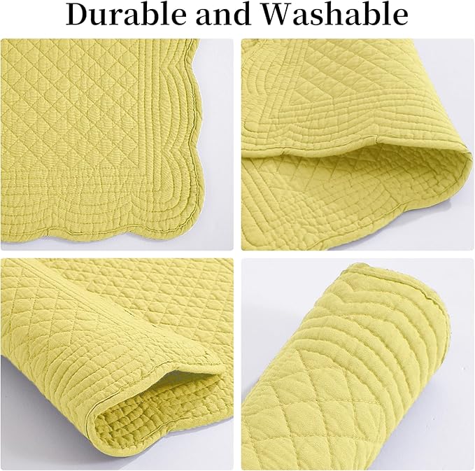 HOMBYS Quilted Placemats Set of 6 Washable-13x18 inches Rectangular Placemats for Kitchen Table-100% Cotton Fabric Rectangular Table Mats, (Yellow)