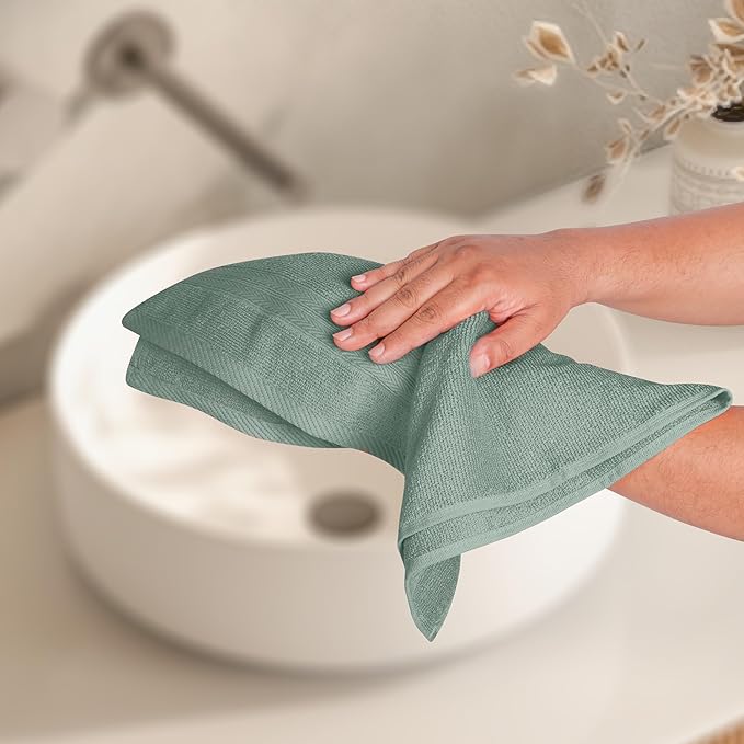 BOUTIQUO Ultra Soft 6-Piece Hand Towel Set 16x28-100% Ringspun Cotton - Durable & Highly Absorbent Hand Towels - Ideal for use in Bathroom, Kitchen, Gym, Spa & General Cleaning - Jade