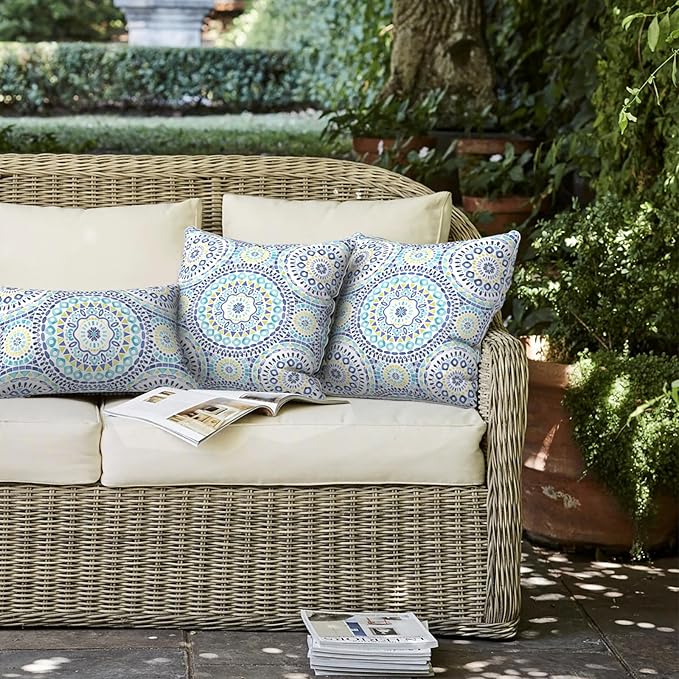 LVTXIII Outdoor Throw Pillow Covers 16x16 Decorative Accent Pillow Cases All Weather Square Cushion Covers for Sofa Patio Couch Use, Pack of 2, Delancey Baltic