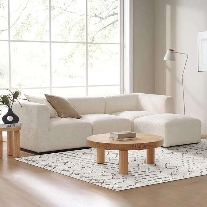 Deerly 3x5 Rugs Boho Moroccan Farmhouse Machine Washable Rug 3x5 Area Rug Non-Slip, Soft Low Pile Indoor Floor Carpet Neutral Rug for Living Room Kitchen Bedroom, Off White/Grey