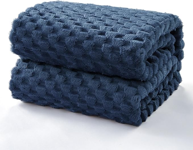 EXQ Home Fleece Blanket Queen Size for Couch or Bed - 3D Imitation Turtle Shell Jacquard Decorative Blankets - Cozy Soft Lightweight Fuzzy Flannel Blanket Suitable for All Seasons(90"×90",Dark Blue)