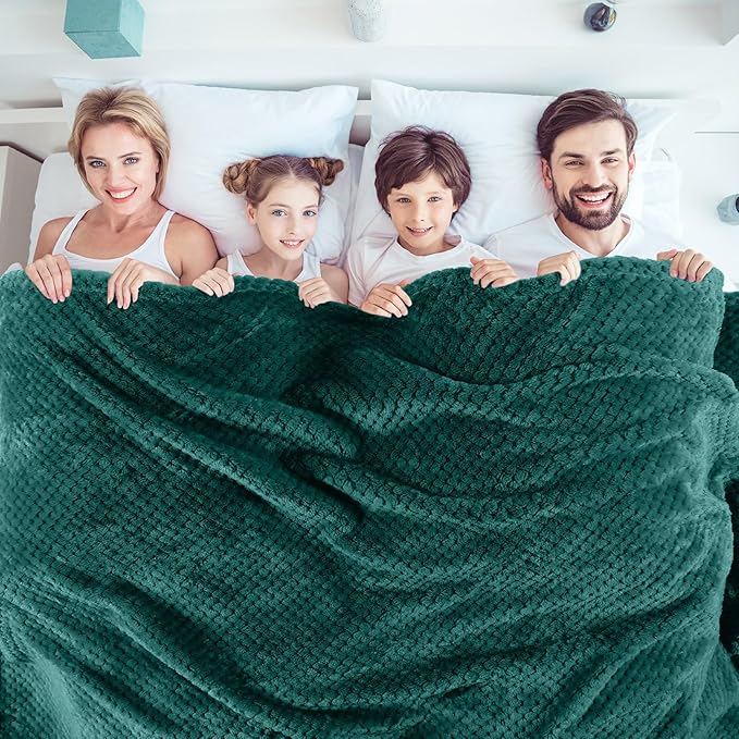 Newwiee 4 Pcs Flanne Fleece Throw Blanket for Bed Couch Large 3D Waffle Textured Soft Blanket Winter Warm Lightweight No Shedding No Pilling Decorative Throw, 50x60 Inch(Gradient Green)