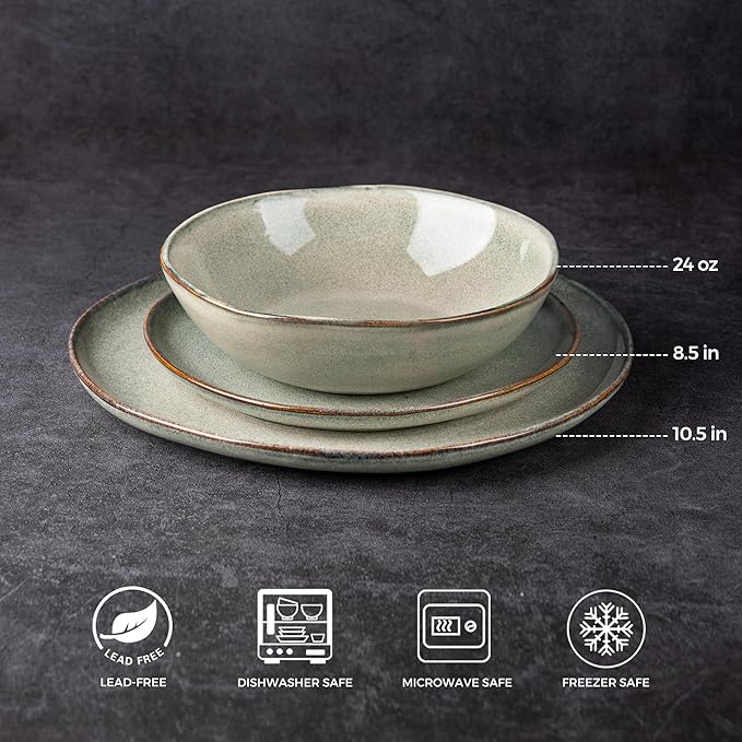 AmorArc Ceramic Dinnerware Sets of 8,Handmade Reactive Stoneware Glaze Plates and Bowls Sets,Highly Scratch Resistant | Dishwasher & Microwave Safe,Service for 8 Dishes Set (24pc)