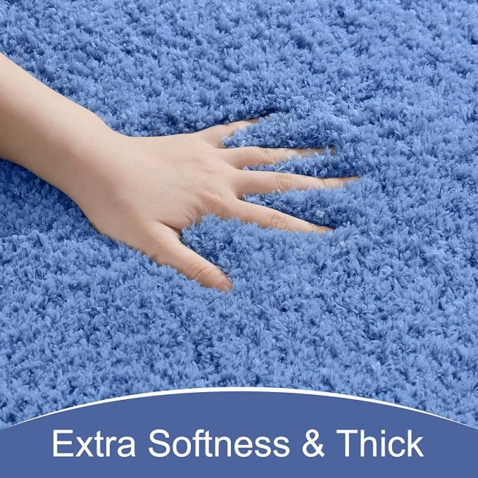 AROGAN Luxury Long Bathroom Runner Rug, 24x60 Inch Thick Soft and Absorbent Non Slip Bath Mat, Rubber Backing Quick Dry Rugs Carpets, Machine Washable Plush Mats for Shower Floor, Blue
