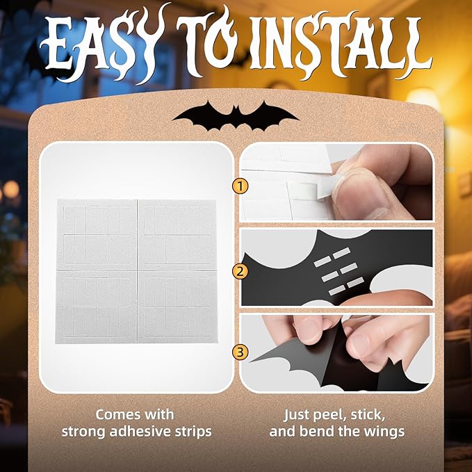 140Pcs Bats Wall Decor - 3D Bats Halloween Decorations, Halloween Party Supplies Stickers, Bat Wall Decal for Bathroom, Home, Door, Window, Bedroom, Office, School