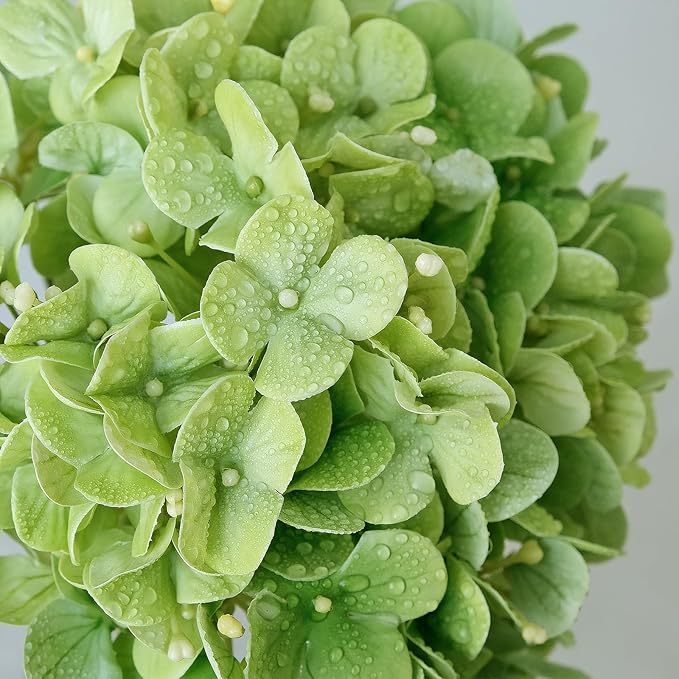 2PCS White & 2PCS Green Fake Hydrangea Real Touch 20" Latex Artificial Hydrangea Flowers with Long Stems for Outdoor Indoor Spring Home Decor Porch Party Wedding Xmas Floral Arrangements