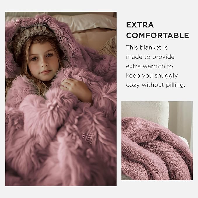 Bedsure Fluffy Dusty Pink Throw Blanket Gifts for Women, Girls, Soft Fleece Cozy Fuzzy Sherpa Plush Warm Minky Thick Faux Fur Throws for Couch, Dark Pink Decor House Blanket Gifts for Her, 50x60