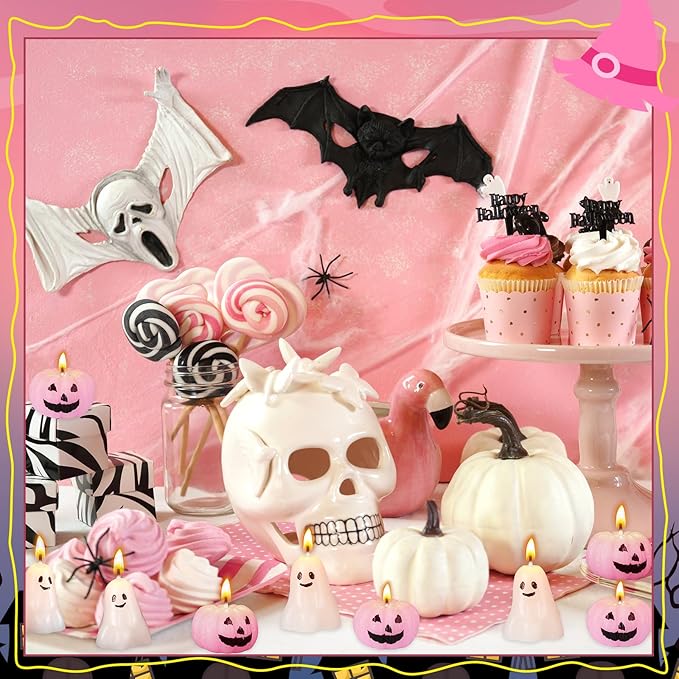 Nuanchu 12 Pcs Halloween Ghost Pumpkin Scented Candles - Thanksgiving & Fall Candles in White, Pink, Ghost