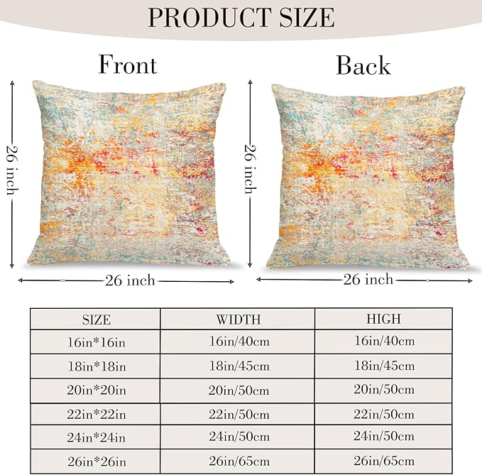Boho Floral Throw Pillow Covers 26x26 inch Set of 2,Boho Rug Geometric Floral Pattern Decor Double Sided Pattern Cushion Cover Soft Pillow Case Living Sofa Room Bed Square Pillow Cover