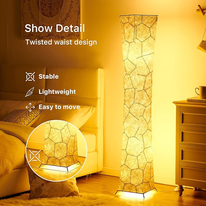 chiphy Floor Lamp, 52" Dimmable Standing Lamps, Adjustable 3 Level Brightness, 12Wx2 LED Bulbs,2400 Lumen, Marble Fabric Shade, Elegant Modern for Bedroom Living Room Kids Room