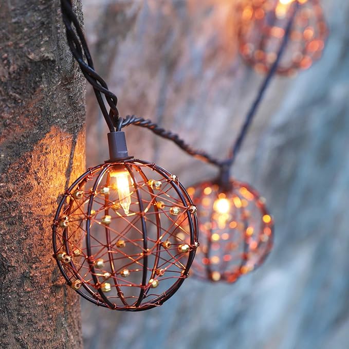 Outdoor Decorative Patio String Lights, Beaded Copper Wire Ball Style Lantern Lights, Connectable Weather-Resistant Indoor Outdoor Novelty Whimsical Light for Home Pergola Bedroom Porch Party Backyard