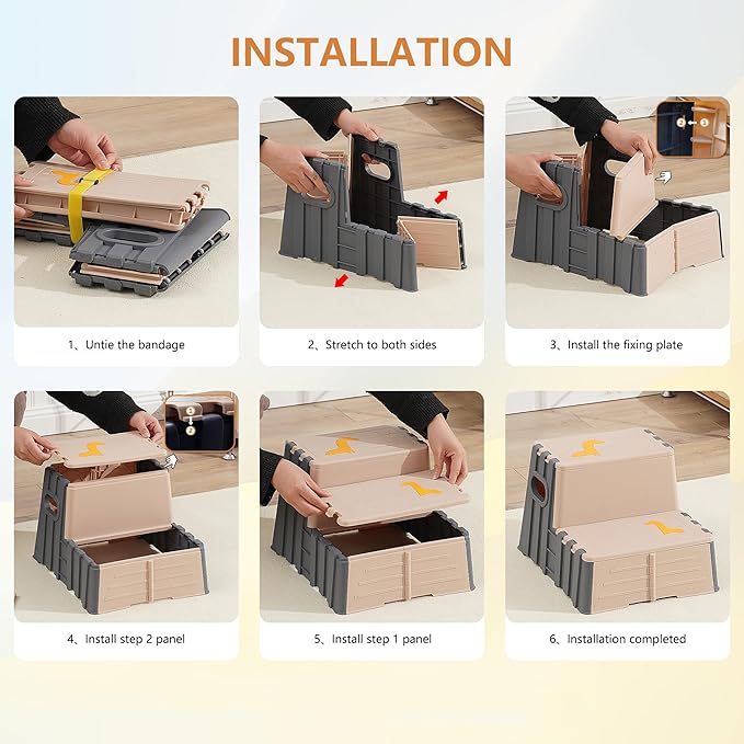 Toddler Step Stool,Anti-Slip Sturdy 2 Step Folding Stools for Kids for Bathroom Toilet Potty Training(Black and White)