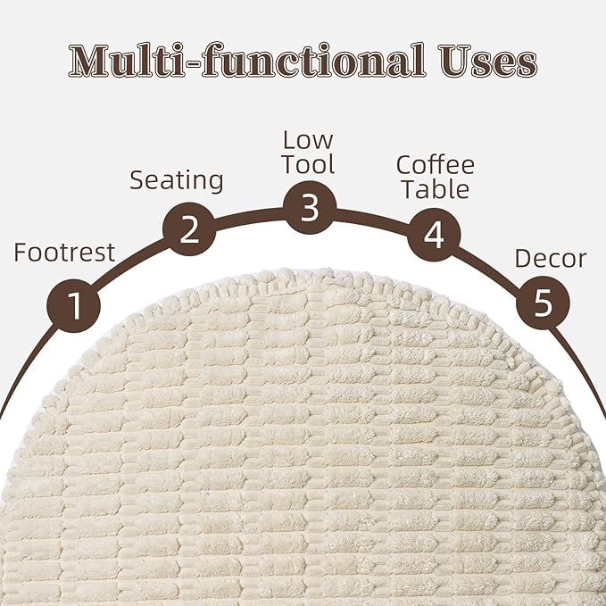 Unstuffed Pouf Ottoman Cover Soft Storage Extra Seat Farmhouse Comfortable Bohemian Poufs Accent Footrest 20x20x8 Inches for Living Room Bedroom Study Nook (Beige, Round)