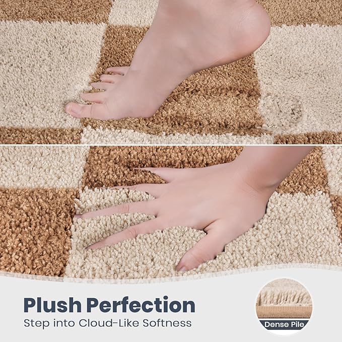 PURRUGS Bathroom Rug Non-Slip Machine Washable 20" x 30", Super Absorbent and Quick-Dry Bath Mat, Extra Soft and Plush Bath Rug for Shower, Bathtub and Sink, Beige & Grayish Brown