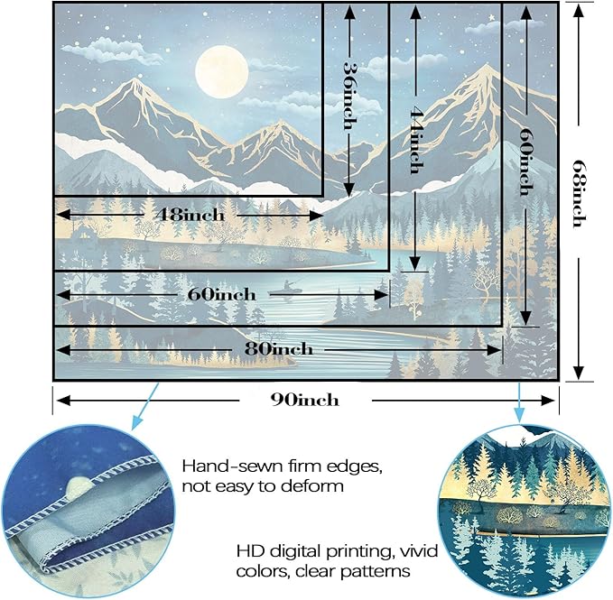 Kanuyee Boho Mountain Tapestry Moon Landscape Wall Tapestry, Nature tapestries for Bedroom Ceiling Tapestries Wall Hanging for Bedroom Living Room Wall Decor Mountain-1 44"x60"