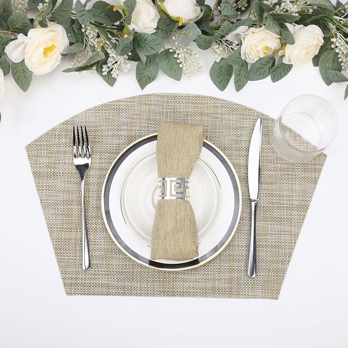SHACOS Wedge Placemats Set of 4 for Small Round Table Woven Vinyl Table Placemats Wipe Clean CircleTable Mats Indoor Outdoor, Beige