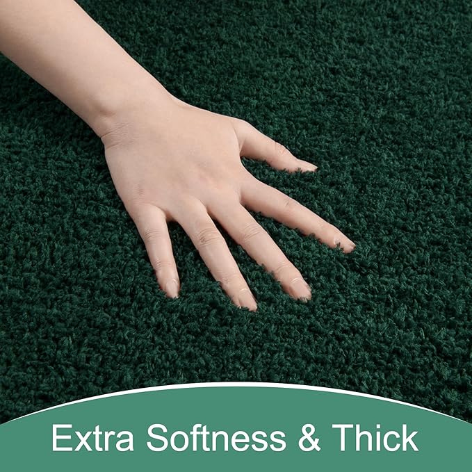 AROGAN Luxury Long Bathroom Runner Rug, 24x72 Inch Thick Soft and Absorbent Non Slip Bath Mat, Rubber Backing Quick Dry Rugs Carpets, Machine Washable Plush Mats for Shower Floor, Deep Green