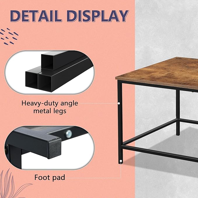 SENIG Coffee Table, Modern Industrial Style Rectangular Coffee Table, Brown Wood and Sturdy Metal Side End Table, Rustic Accent Functional Coffee Table for Living Room. 39.3 x 20 x 16