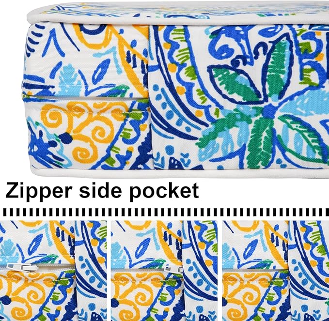 Deep Seat Cushions, Outdoor Cushions, Patio Furniture Cushions, Deep Seat & Back Cushion Patio Cushions with Rmoveable Cover for Backyard Couch Sofa Fade Resistant (24x24x4 in, Blue Phoenix)