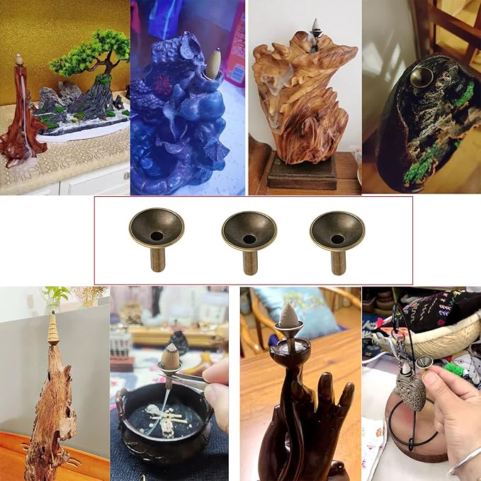 Incense 6 Pack Backflow Incense Holder Base Protector Ash Container Catcher for Waterfall Cone Burner Holders Metal Retro Funnel Incense Cones Stand Filter Mini Censer Stick/Tray Rack