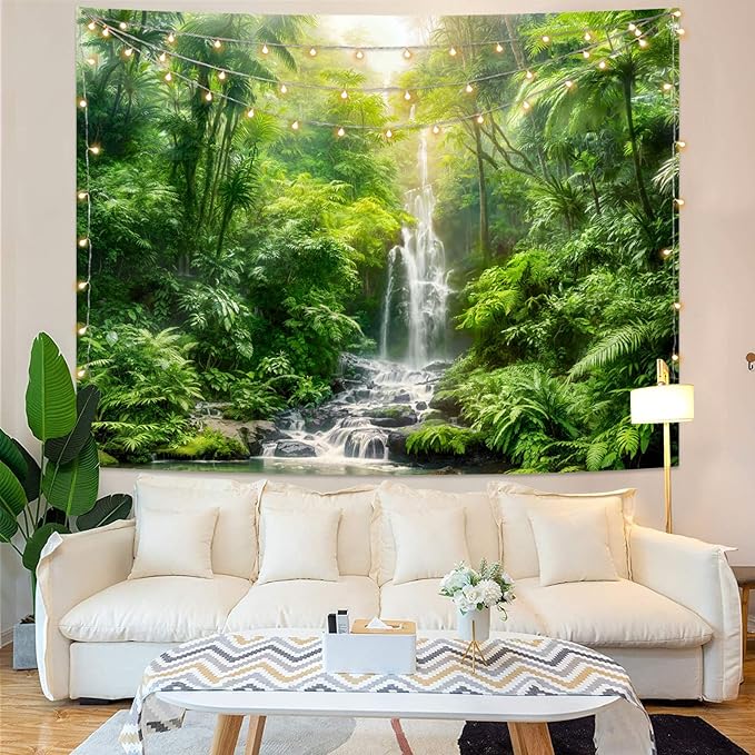 Kanuyee Forest Tapestry Green Landscape Wall Tapestry, Nature tapestries for Bedroom Ceiling Tapestries Wall Hanging for Bedroom Living Room Wall Decor Forest-1 44"x60"