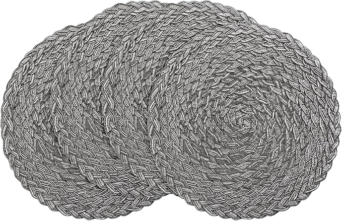 Floroom 15 Inch Round Braided Placemats Set of 4, Washable Heat Resistant Cotton Polyester Circle Boho Place Mats for Kitchen Dining Table - Mist Grey