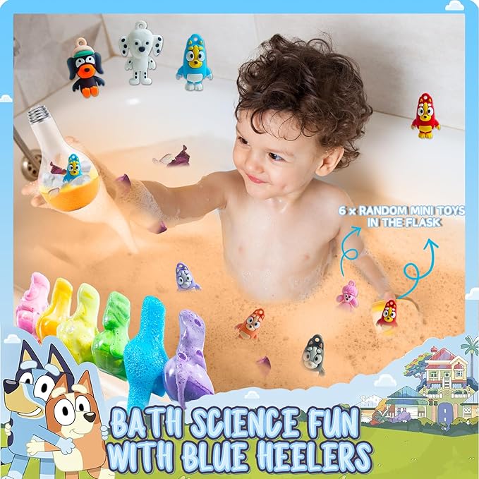 Blue Heeler Bath Bombs for Kids With Toys Inside - Scientific Bath Toys for Dry Skin Moisturize, Dried Rose Petals With Eruption of Foams - Kid Gift Set