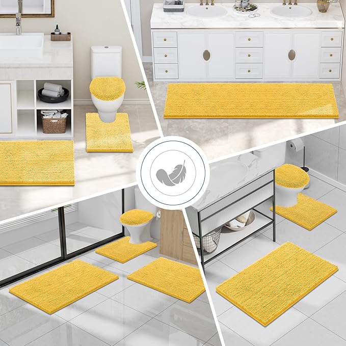 Smiry Luxury Chenille Bathroom Rugs 30x20, Extra Soft and Absorbent Shaggy Bath Mat, Machine Washable, Non-Slip Plush Carpet Runner for Tub, Shower, and Floor, Home Decor Accessories, Yellow