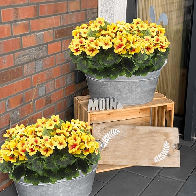 2 Pcs Artificial Geraniums for Outdoor Silk Geranium Flowers Yellow Artificial Geranium Bush Faux Flowers Geraniums Branch for Garden Patio Grave Cemetary Vase Table Centerpiece Indoor Decor