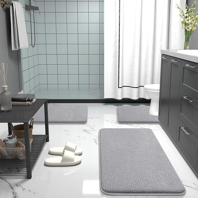 OLANLY Thick Memory Foam Bath Mat Rug 24x16, Extra Soft Absorbent Bathroom Rug, Quick Dry Bath Mats, Non-Slip, Machine Washable Carpet for Bathroom, Tub and Shower, Home Decor Accessories, Grey
