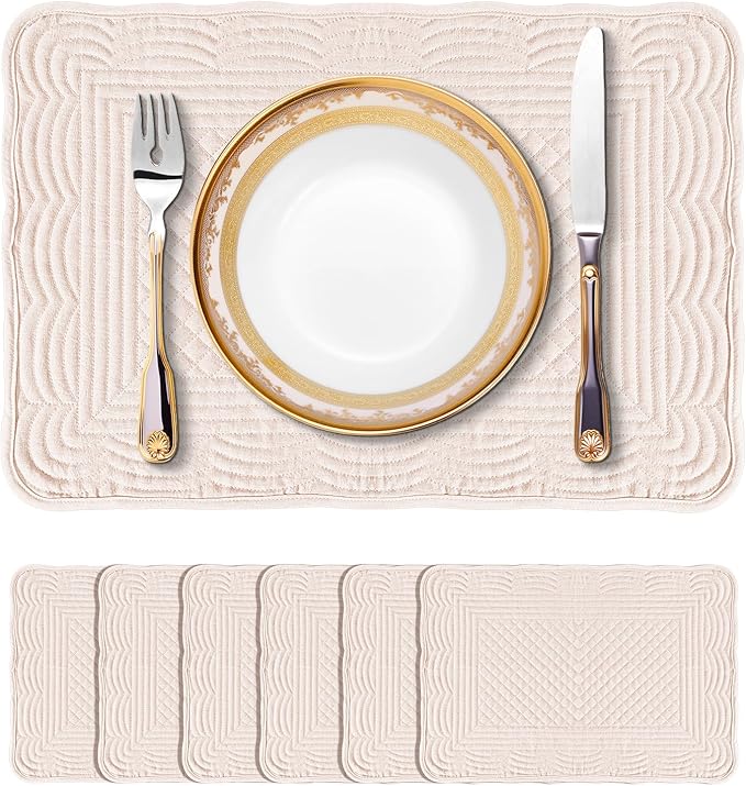 Pink 100% Cotton Placemats Set of 6, Rectangular Placemats Machine Washable-13x18 Inches for Kitchen or Dining Table Fabric Rectangular Table Mats