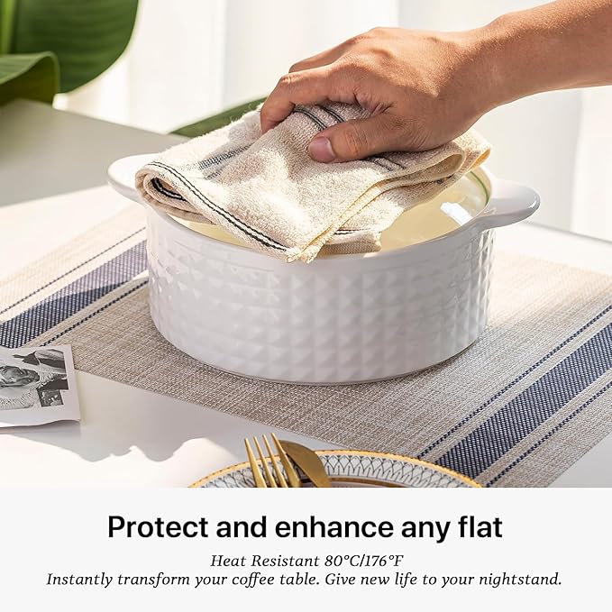 LEXMORE PlaceMats Set of 12 Vinyl/Plastic Woven Place Mats for Kitchen Table Indoor/Outdoor Washable PlaceMat Wipeable Dining Table Mats(Blue Skyline)