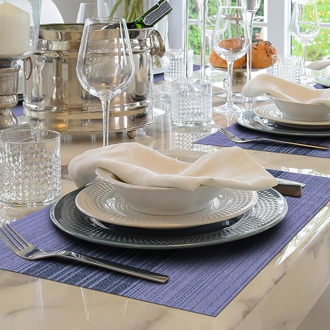 Winknowl Placemats, Set of 8 Heat Resistant Stain Resistant Woven Vinyl Insulation Place mats, Durable Washable Elegant Table Mats for Dining (Purple)