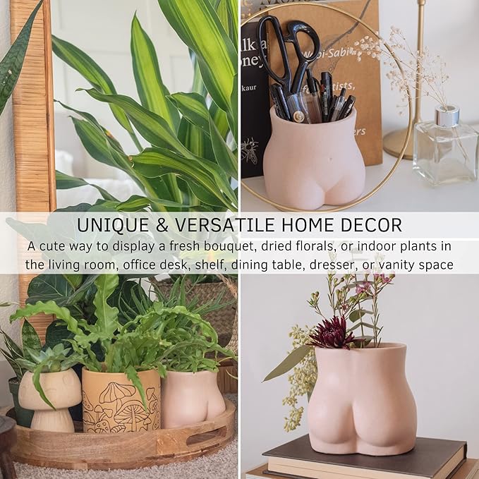 BASE ROOTS Plant Pot Ceramic Planter Vase with Drainage for Succulents, Cactus, Flowers - Ideal for Boho Indoor & Outdoor Garden, Aesthetic Living Room, Bedroom, Desk Organizer Decor & Gift Idea