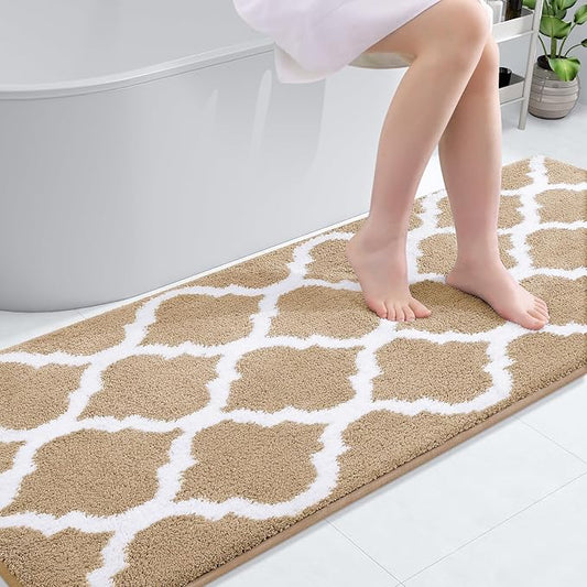 OLANLY Bathroom Rugs 71x24, Soft and Absorbent Microfiber Bath Rugs, Non-Slip Shaggy Shower Carpet, Machine Wash Dry, Bath Mats for Bathroom Floor, Tub and Shower, Beige
