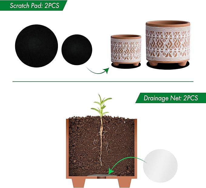 D'vine Dev Set of 2 Terracotta Planter Pots, 4 Inch & 6 Inch, Design Plants Pot with Drainage Hole, Savanna Weave, Terracotta/White, 31-953-G-1